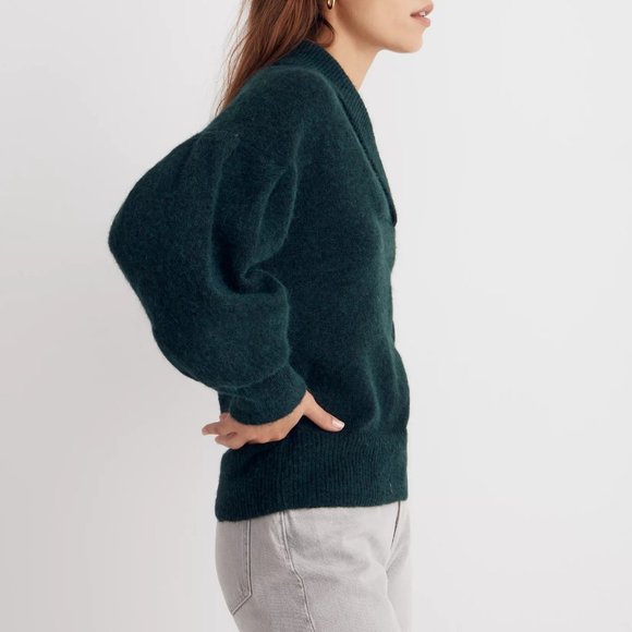 NWT Madewell Vinson Shawl-Collar Sweater, Green, XXS - Picture 10 of 10